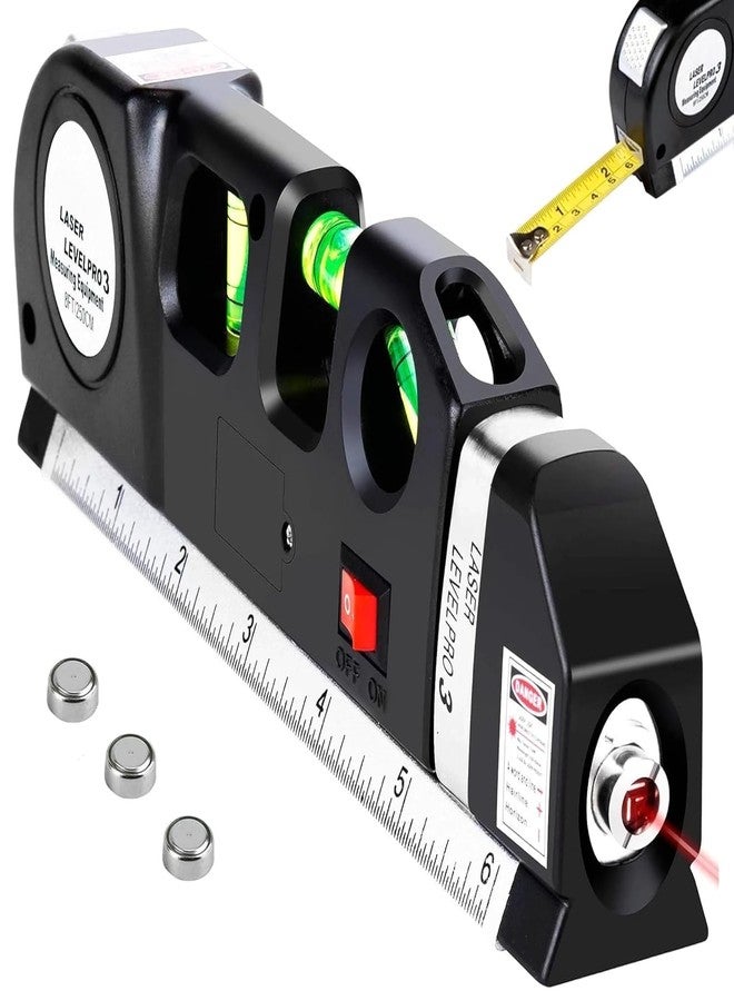 Bistilite Multipurpose ABS Laser Level Line Tool Kit | Standard Cross | leveler Beam with Metric Rulers 8ft/2.5M for Picture Hanging cabinets Tile Walls (Black) - Image 1